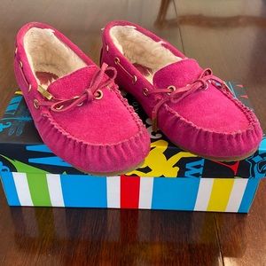Pink Moccasin Slippers Sherpa Lining C. Wonder Suede Driving Mocs Loafers Sz. 6
